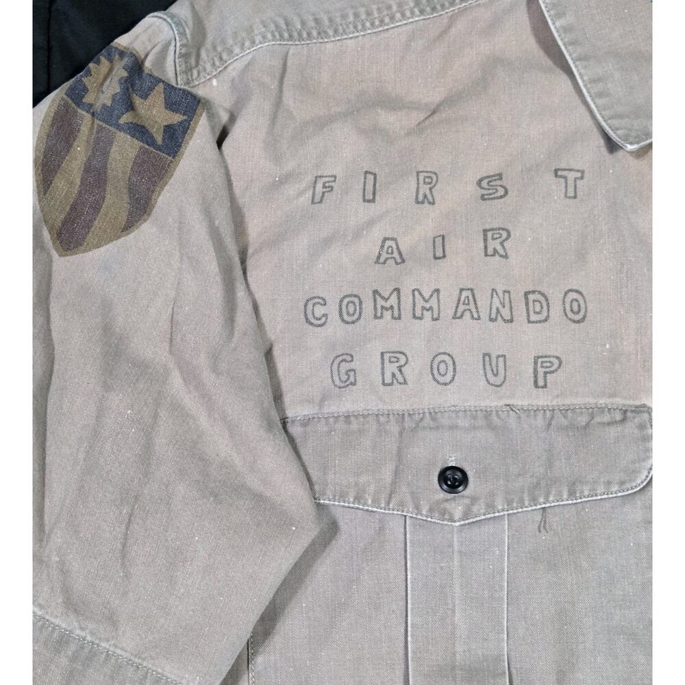 Vintage Avirex Shirt First Air Commando Group Military WW2 Angel 2XL Tan Lined - Picture 4 of 12